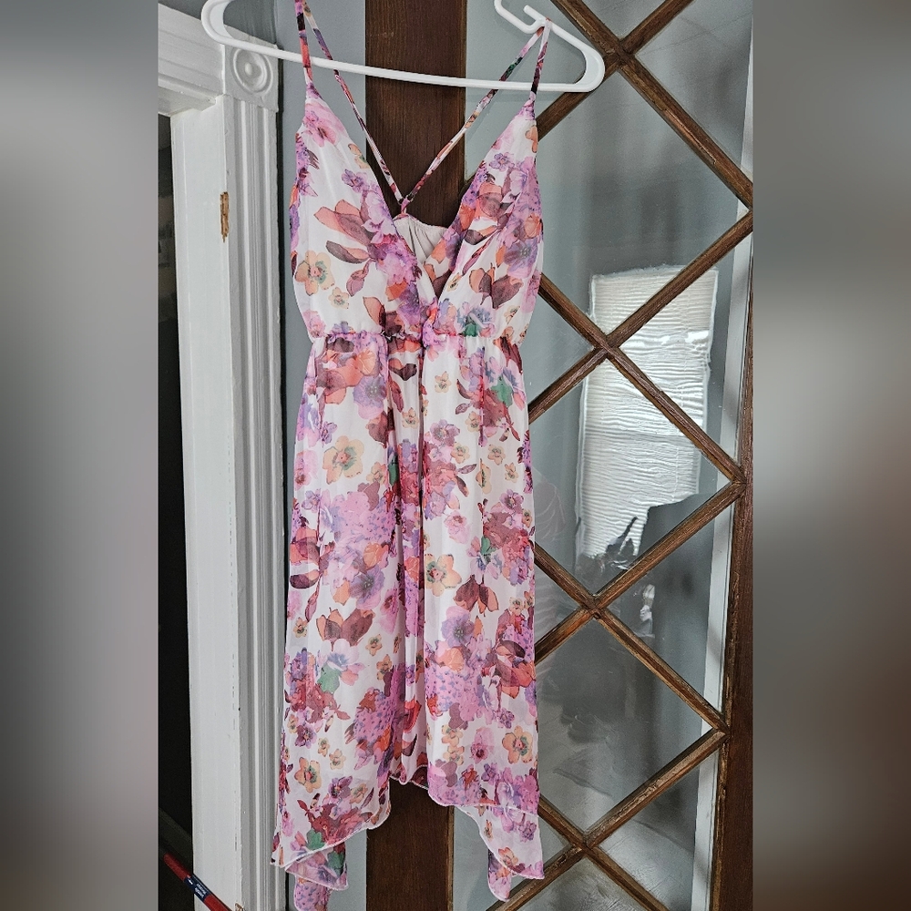 Charlotte Russe Floral Chiffon Dress Overlay in White, Pink, Orange, Purple
